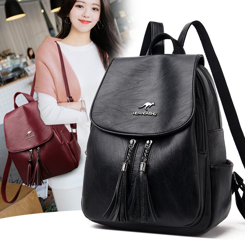 Fashion Backpack Women'S 2020 New Arrival Korean Style Student Schoolbag Large Capacity Women'S Bag Tassel Outdoor Soft Leather Backpack - Image 3