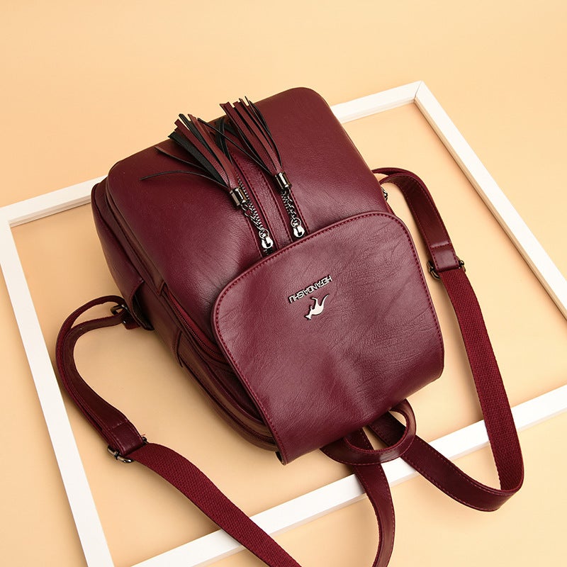 Fashion Backpack Women'S 2020 New Arrival Korean Style Student Schoolbag Large Capacity Women'S Bag Tassel Outdoor Soft Leather Backpack - Image 4