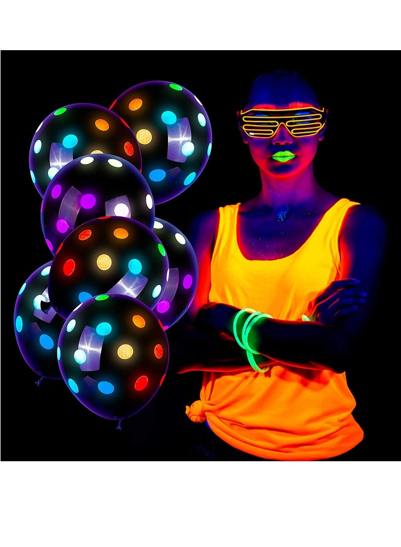 كاست ويف بالونات متوهجة نيون، 50 قطعة من لوازم الحفلات النيون بالأشعة فوق البنفسجية، بالونات منقطة فلورسنت تفاعلية، تتوهج في الظلام، بالونات لاتكس نيون لتزيين حفلات أعياد الميلاد وحفلات الزفاف - Image 3