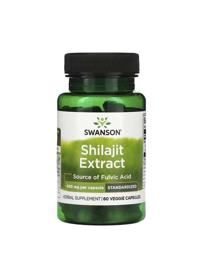 SWANSON - Herbal Supplement - Shilajit Extract Source of Fulvic Acid - 400 mg, 60 Veggie Capsules - Image 1
