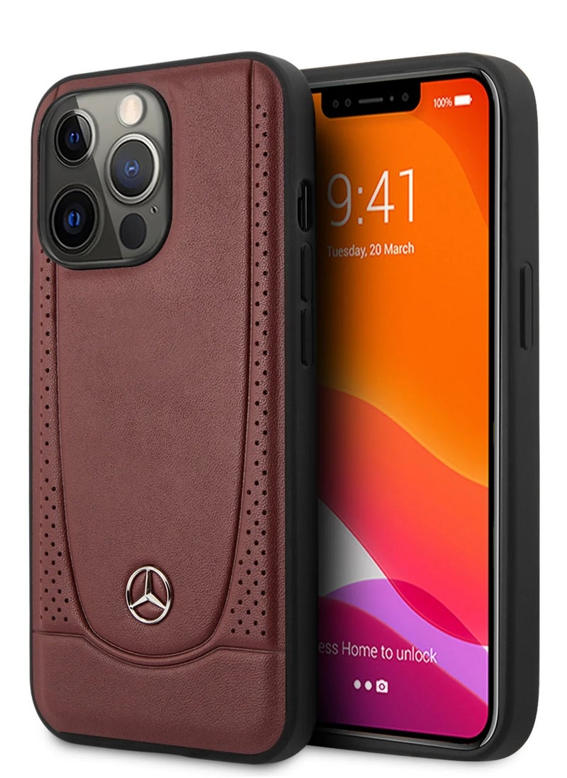 Mercedes-Benz IPHONE 15 PRO  - LEATHER RED HARD CASE PEFORATIONS AND METAL STAR LOGO - MERCEDES-BENZ  - Image 1