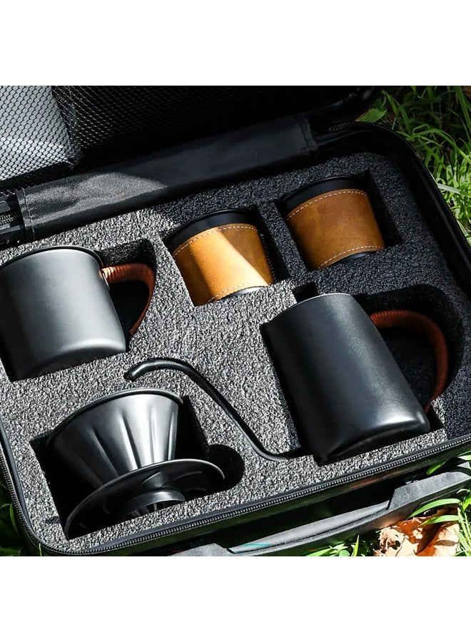 مجموعة قهوة محمولة مع حقيبة سفر مميزة - ماكينة قهوة يدوية للسفر والتخييم والتخمير المنزلي - أداة خفيفة الوزن لتحضير قهوة طازجة في أي مكان - Image 4