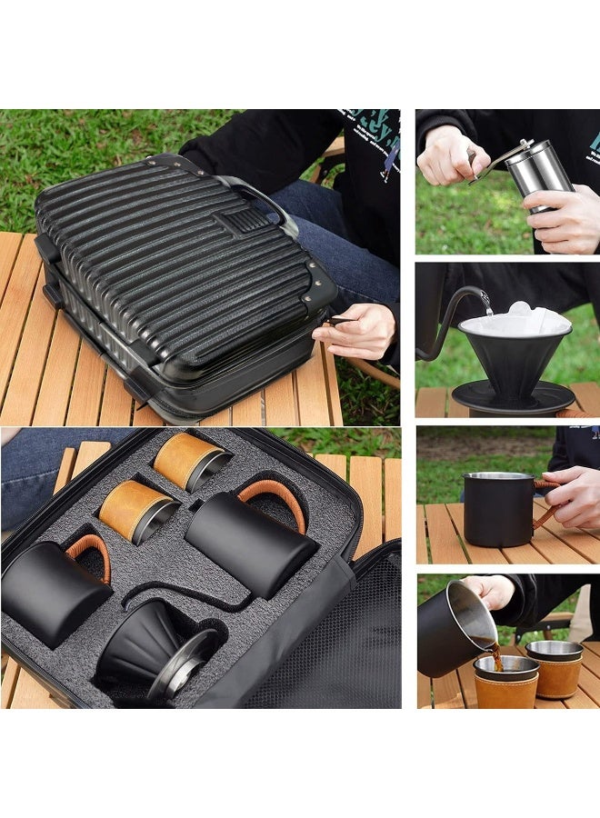 مجموعة قهوة محمولة مع حقيبة سفر مميزة - ماكينة قهوة يدوية للسفر والتخييم والتخمير المنزلي - أداة خفيفة الوزن لتحضير قهوة طازجة في أي مكان - Image 3