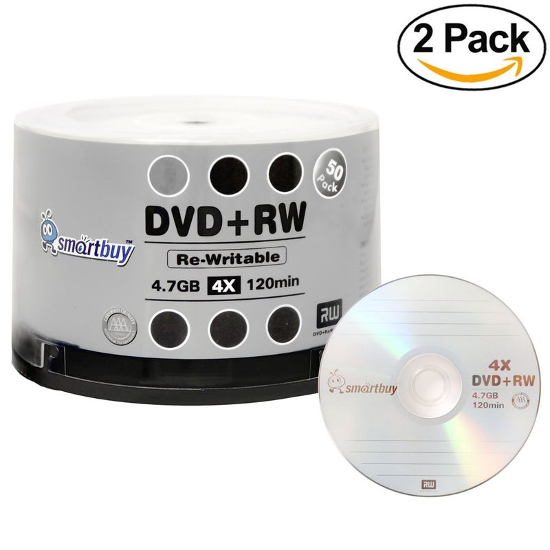 Smartbuy 100 عبوة سمارت باي أقراص DVD+RW فارغة 4X سعة 4.7GB مدة 120 دقيقة مع شعار العلامة التجارية قابلة لإعادة الكتابة - Image 2