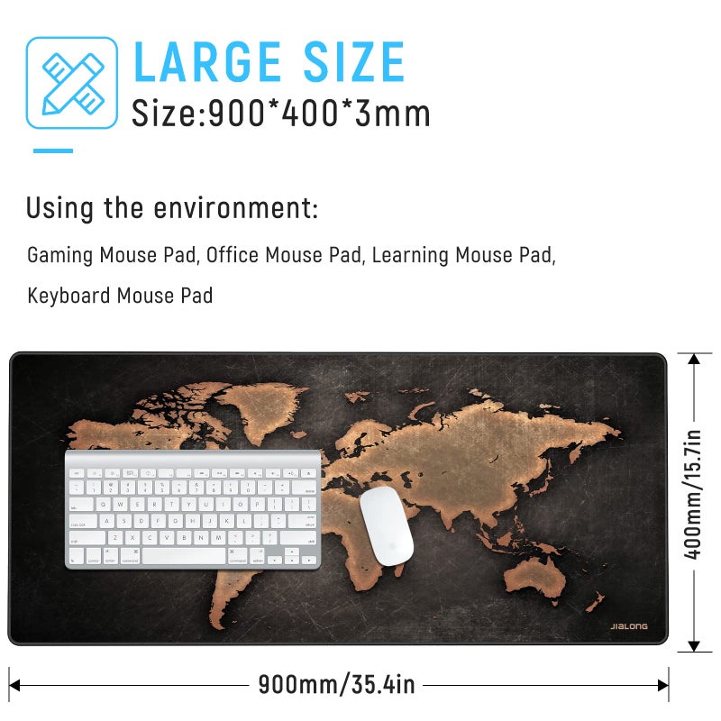 JIALONG Large Gaming Mouse Pad, XXL Desk Mousepad with Stitched Edges, Non-Slip Base Keyboard Pad for Gamer, Office & Home Retro Map - Image 2
