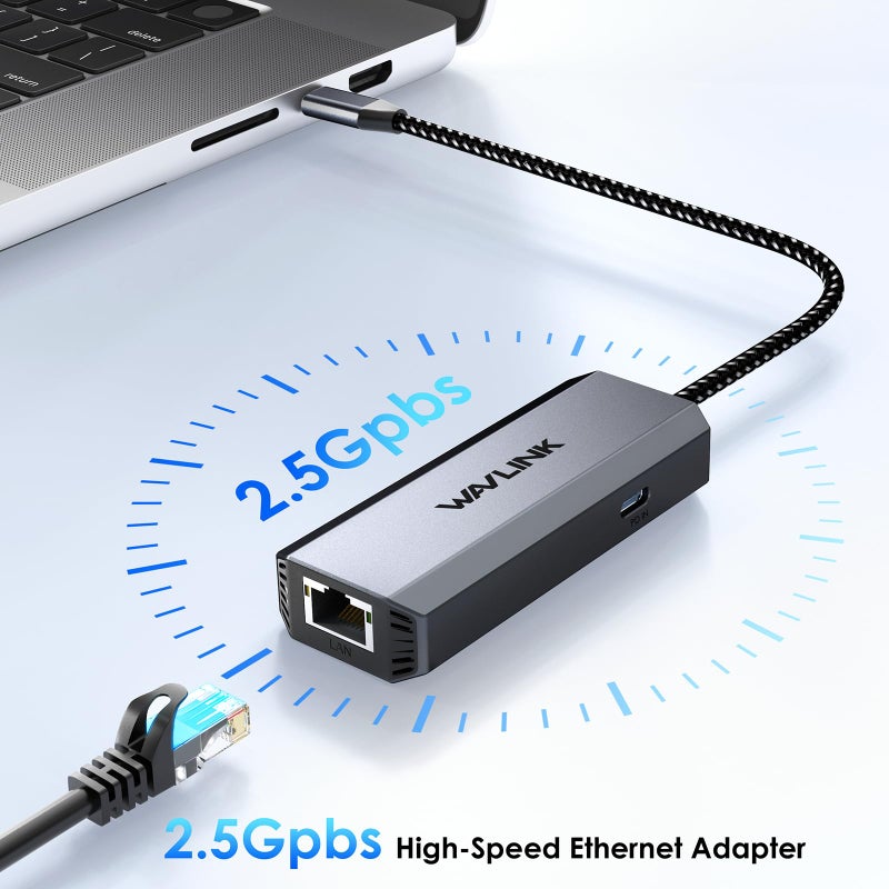 WAVLINK USB C to Ethernet Adapter 2.5 Gbps, USB to 2.5G Ethernet Adapter with 95W Power for Laptop, USB-C to RJ45 Network Converter (Thunderbolt 4/3 Compatible) for Windows, Mac OS, iPad OS and More - Image 3