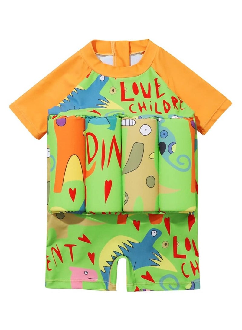 Y&D Kids Baby One-Piece Floatation Swimsuit Float Suit with Adjustable Buoyancy Bathing Cartoon Short Sleeve Swimwear Jumpsuit( Orange Green) - Image 1