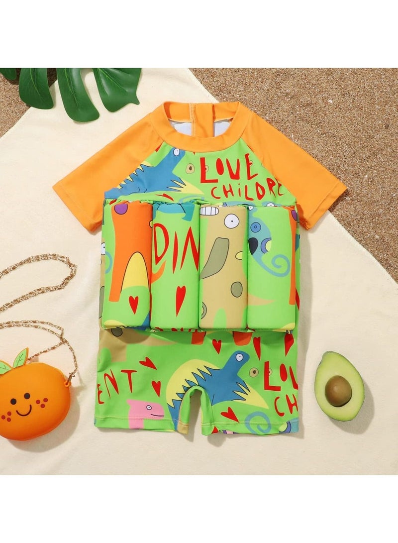Y&D Kids Baby One-Piece Floatation Swimsuit Float Suit with Adjustable Buoyancy Bathing Cartoon Short Sleeve Swimwear Jumpsuit( Orange Green) - Image 2