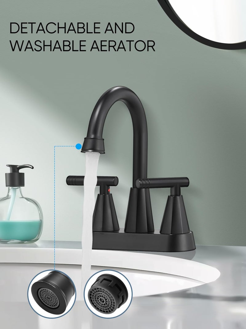 Cobbe Bathroom Faucets for Sink 3 Hole, 4 Inch with Pop Up Drain and 2 Supply Hoses, 2 Handle Centerset Bathroom Faucet for Sink Vanity, Midnight Black Matte - Image 3