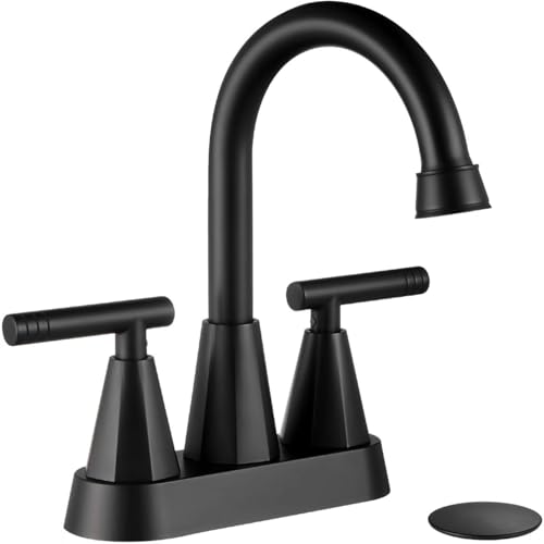 Cobbe Bathroom Faucets for Sink 3 Hole, 4 Inch with Pop Up Drain and 2 Supply Hoses, 2 Handle Centerset Bathroom Faucet for Sink Vanity, Midnight Black Matte - Image 1