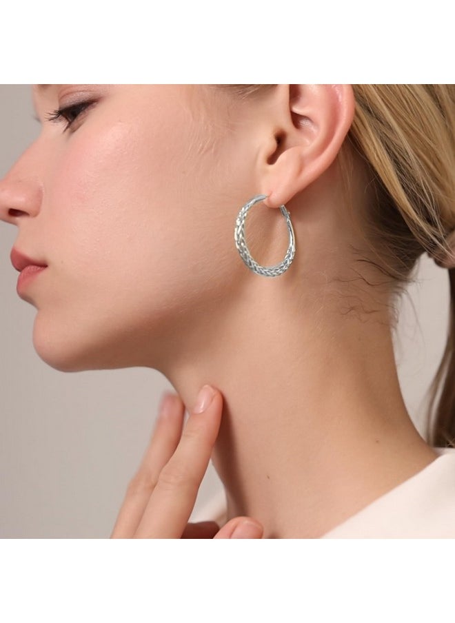 Senteria Silver Hoop Earrings For Women 925 Sterling Silver Hoop Earrings Hypoallergenic Lightweight Large Silver Hoop Earrings Thick Twisted Silver Hoop Earrings  - Image 3