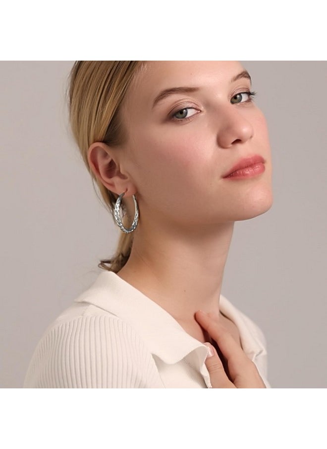 Senteria Silver Hoop Earrings For Women 925 Sterling Silver Hoop Earrings Hypoallergenic Lightweight Large Silver Hoop Earrings Thick Twisted Silver Hoop Earrings  - Image 2