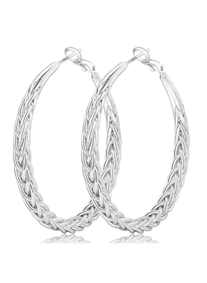 Senteria Silver Hoop Earrings For Women 925 Sterling Silver Hoop Earrings Hypoallergenic Lightweight Large Silver Hoop Earrings Thick Twisted Silver Hoop Earrings  - Image 1