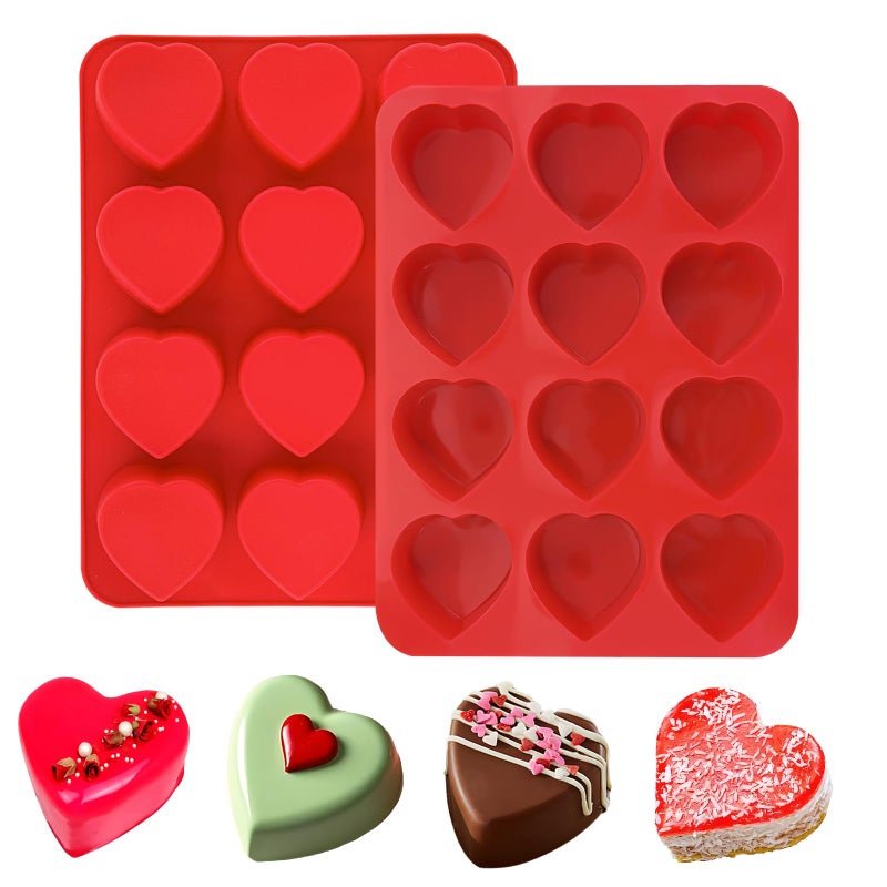 Morofme 2pcs Heart Molds Silicone Heart Shaped Chocolate Molds Hearts Candy Mold Hearts Muffin Pan Mold for Valentine's Wax Melt Baking Soap Jelly Candle - Image 1