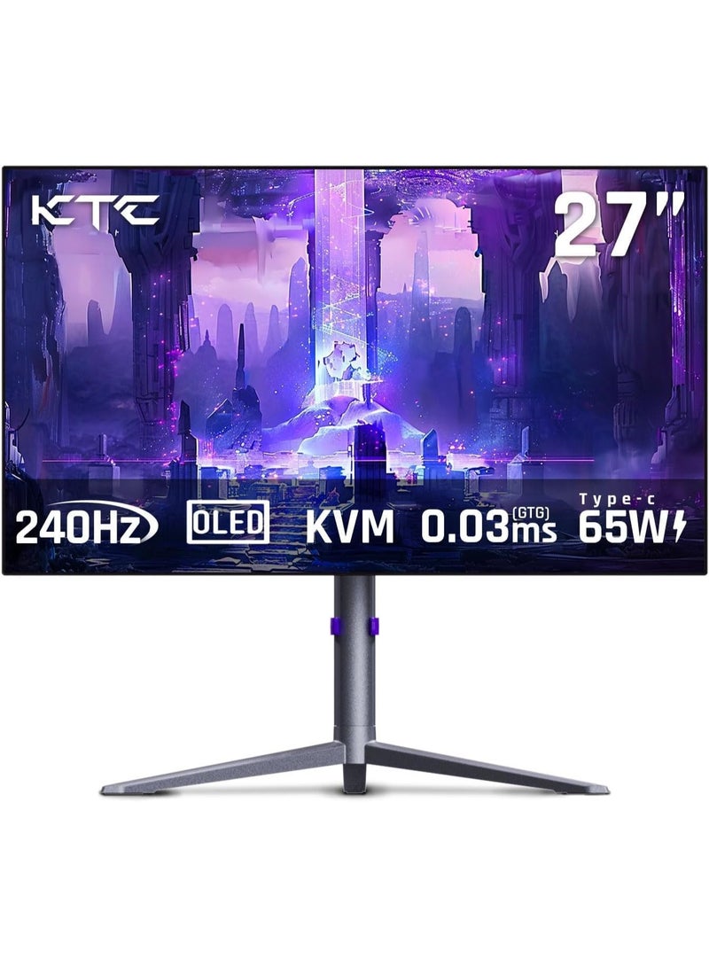 ك تي سي شاشة ألعاب OLED من KTC مقاس 27 بوصة - معدل تحديث 240 هرتز، زمن استجابة 0.03 مللي ثانية، دقة QHD (2560 × 1440 بكسل)، منفذ USB-C، منفذ عرض 65 واط، منفذ HDMI 2.0، منفذ USB-C 3.0، مكبرات صوت مدمجة، نسبة تباين 1.5 مليون:1، تغطية 136% من نطاق ألوان sRGB، متوافقة مع معيار VESA، شاشة كمبيوتر للألعاب والأفلام والمكتب - Image 1