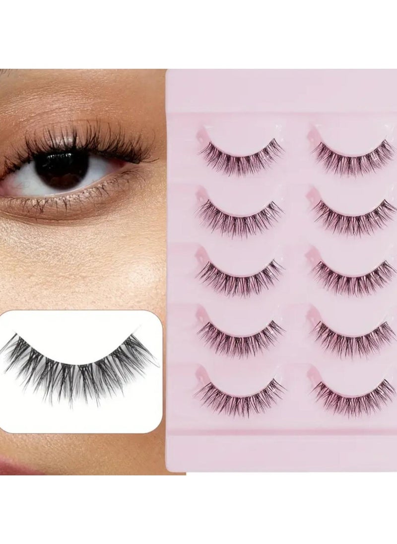 Generic - Natural Eyelashes Mink Eyelashes Medium Eyelashes Personalized Lashes Reusable Fluffy Eyelashes 5 Pack - Image 1