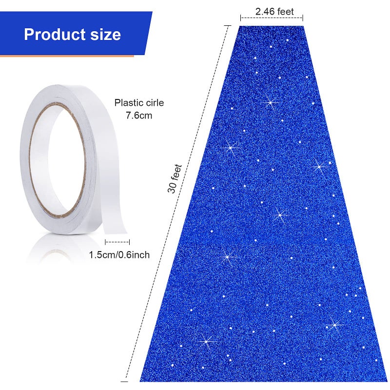 Tatuo Carpet Runner Runway Rug 55 GSM Thickness with Carpet Tape for Prom Wedding Halloween Christmas Outdoor Indoor Hallway Party Rug(2.46 x 30 Feet,Glitter Dark Blue) - Image 2