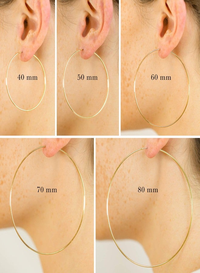 Columbus 14K Gold Plated Thin Endless Hoop Earrings - Lightweight Wire Hoops (Gold, 60) - Image 5