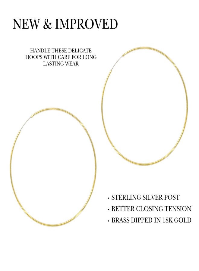 Columbus 14K Gold Plated Thin Endless Hoop Earrings - Lightweight Wire Hoops (Gold, 60) - Image 4