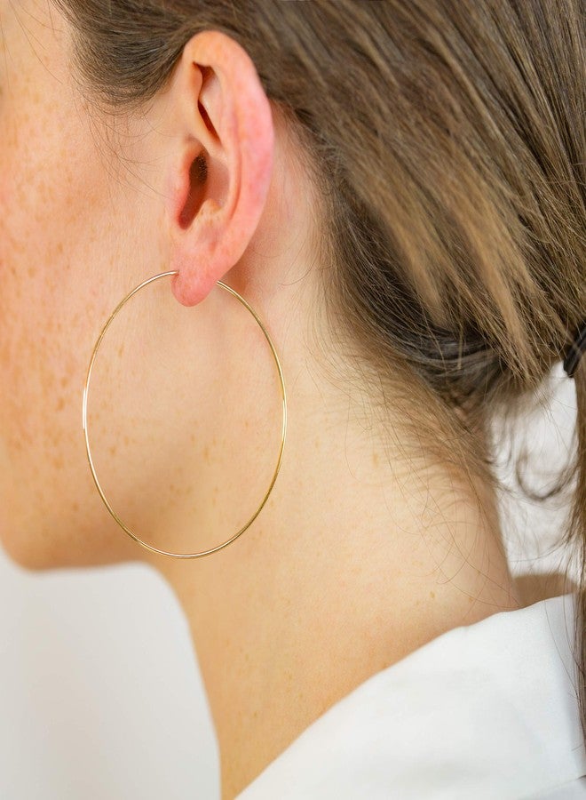 Columbus 14K Gold Plated Thin Endless Hoop Earrings - Lightweight Wire Hoops (Gold, 60) - Image 3