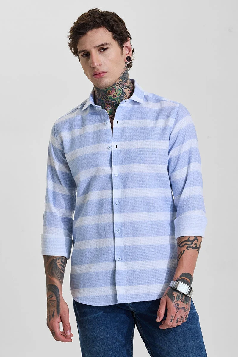 SNITCH Light Blue Striped Long Sleeve Slim Fit Shirt