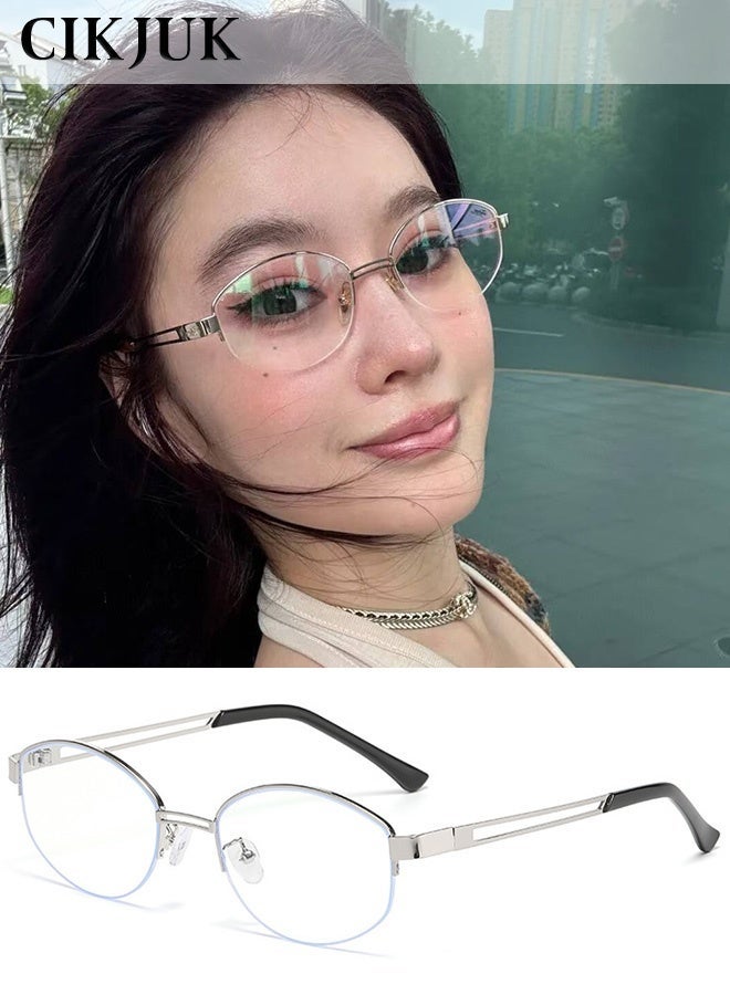 CIKJUK Metal Frame Blue Light Glasses for Men and Women Oval Anti-Radiation Eyeglasses Blue Light Blocking Eye Glasses for Gaming Computer Phones UV Filter Eyeglass Retro Eyewear Silver - Image 1