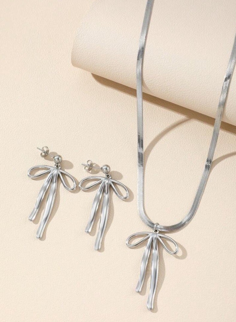 JewelryPalace Silver Plated Stainless Steel Women's Necklace And Earrings Accessories Set - Image 2