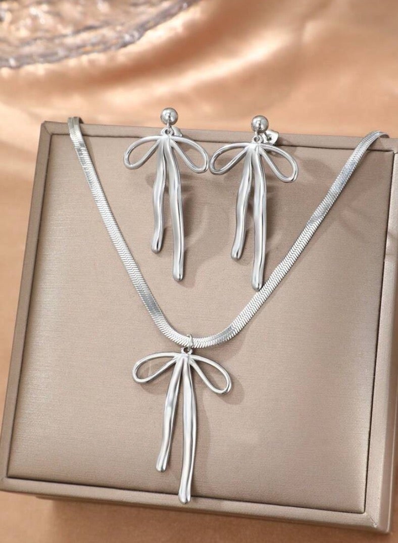 JewelryPalace Silver Plated Stainless Steel Women's Necklace And Earrings Accessories Set - Image 1