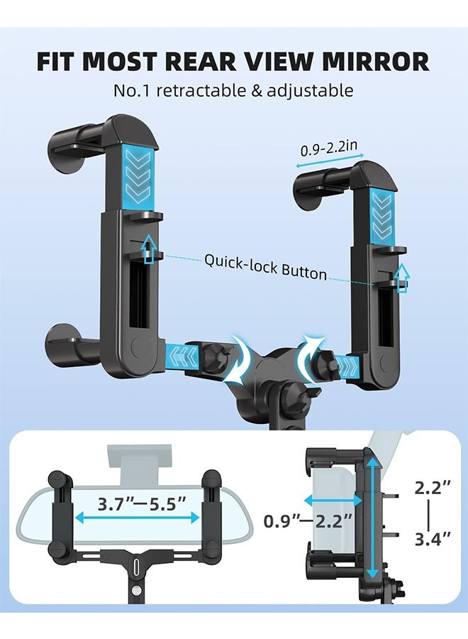 GD Universal Car Rearview Mirror Phone Holder Mount - 360° Rotatable & Retractable Anti-Shake Car Phone Mount Smartphone Cradle, Adjustable Car Mount Stand Anti-Shake Navigation Bracket for iPhone & Android - Image 2