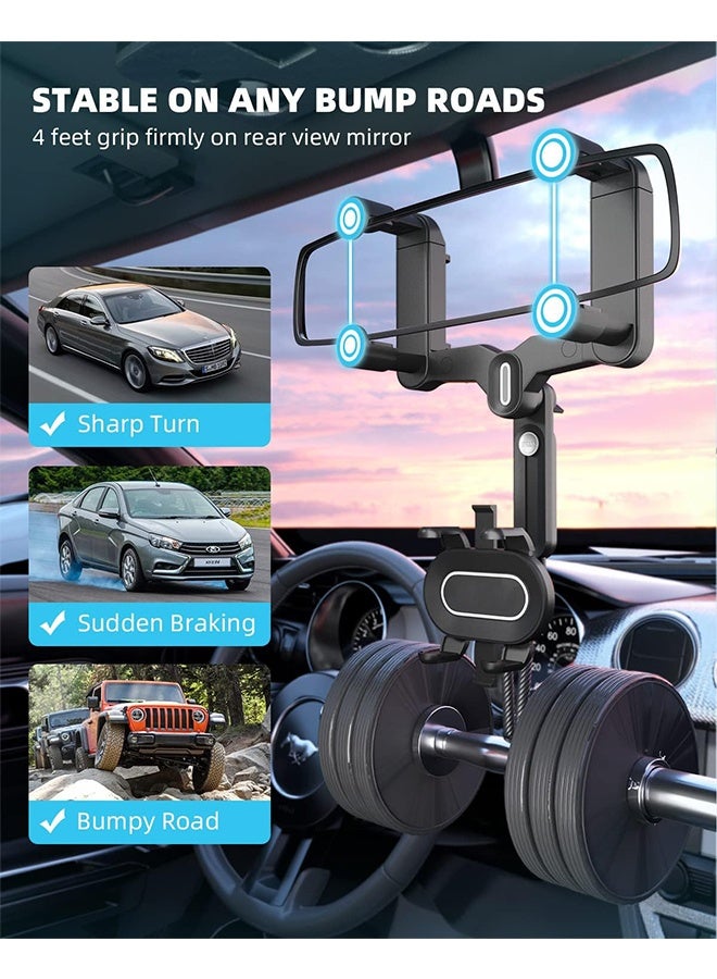 GD Universal Car Rearview Mirror Phone Holder Mount - 360° Rotatable & Retractable Anti-Shake Car Phone Mount Smartphone Cradle, Adjustable Car Mount Stand Anti-Shake Navigation Bracket for iPhone & Android - Image 4