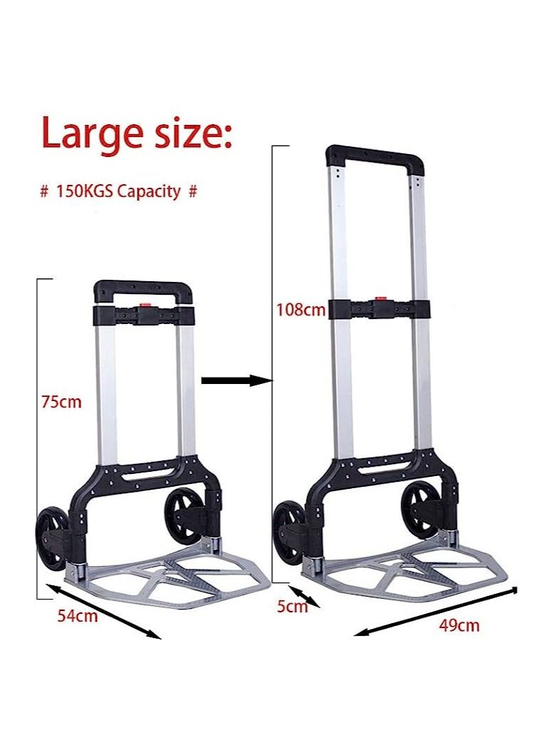 TAMTEK Folding Hand Truck, Trolley big Capacity, Aluminum Portable Folding Hand Cart, Trolley and Dolly with Wheels (Large Size 150KGS Capacity, Black) - Image 2
