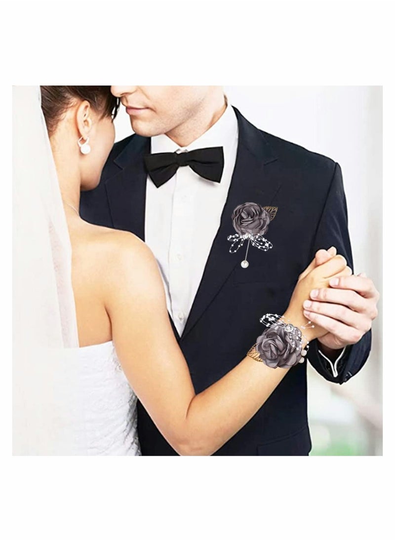 Generic - Wrist Corsage and Boutonniere Set for Weddings, Proms, and Bridal Parties - Elegant Rose Flowers for Bridesmaids, Grooms, and Special Events - Image 1