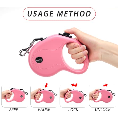 enrgticdg 16Ft Retractable Dog Leash,Light Weight Leash for Small to Medium Dogs/Cats Up to 50lbs,Stainless Steel Spring Strong Nylon Tape, Tangle Free, One-Handed Brake.(Pink) - Image 5