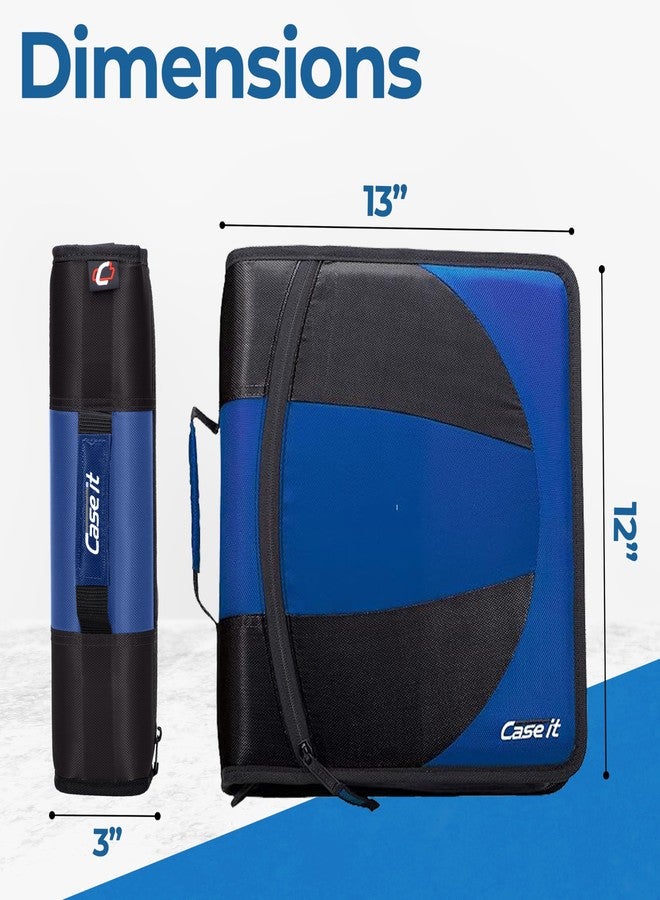 Case it Case-it The Dual 2-in-1 Zipper Binder | Two 1.5-Inch D-Rings, 600 Sheet Capacity, Pencil Pouch & Multiple Pockets | School & Office Organizer with Shoulder Strap | Dual-101 Midnight Blue - Image 3