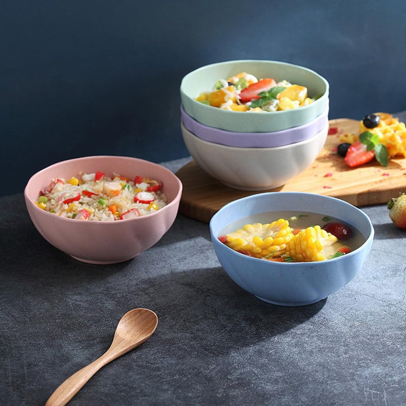 Wheat Straw Salad Bowls Set of 5 13 5cm Small Rice Soup Bowls Purple Beige Green Blue Pink - Image 5