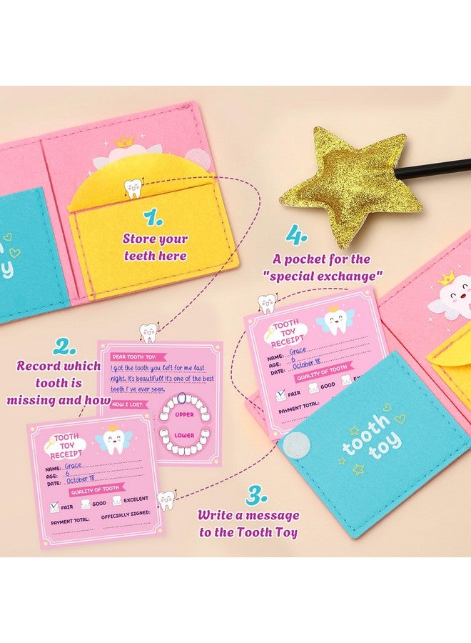 G.C G.C Kids Tooth Pillow Toys Boys Girls Tooth Holder Teeth Fairy Stuffed Animal Plush Toy with Wings Pocket Tooth Notepad Felt Keepsake Wallet Pouch Gifts  - Image 5