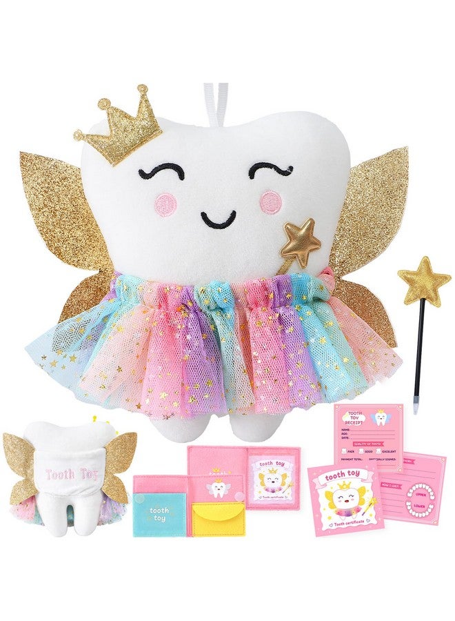 G.C G.C Kids Tooth Pillow Toys Boys Girls Tooth Holder Teeth Fairy Stuffed Animal Plush Toy with Wings Pocket Tooth Notepad Felt Keepsake Wallet Pouch Gifts  - Image 1