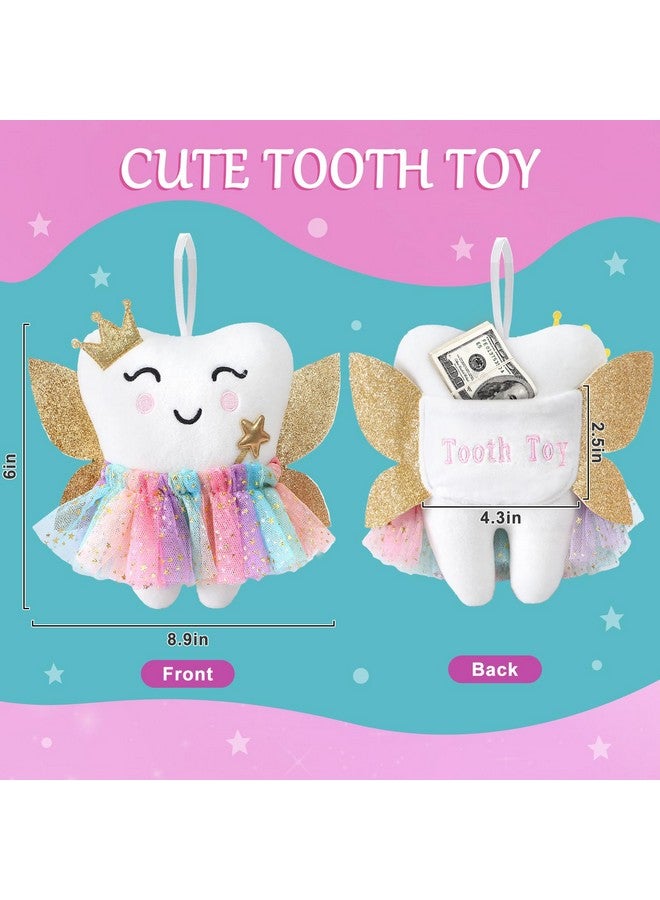 G.C G.C Kids Tooth Pillow Toys Boys Girls Tooth Holder Teeth Fairy Stuffed Animal Plush Toy with Wings Pocket Tooth Notepad Felt Keepsake Wallet Pouch Gifts  - Image 2