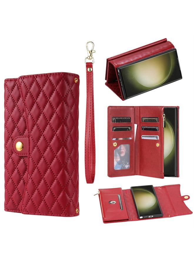 S-TOP Case For Samsung Galaxy Note20 Ultra Zipper Multi-Card Wallet Rhombic Leather Phone Case - Image 1