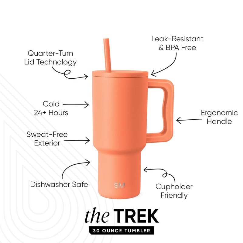 Simple Modern 30 oz Trek Tumbler with Handle and Straw Lid | Cup Holder Friendly Insulated Stainless Steel Travel Mug | Clementine - Image 2