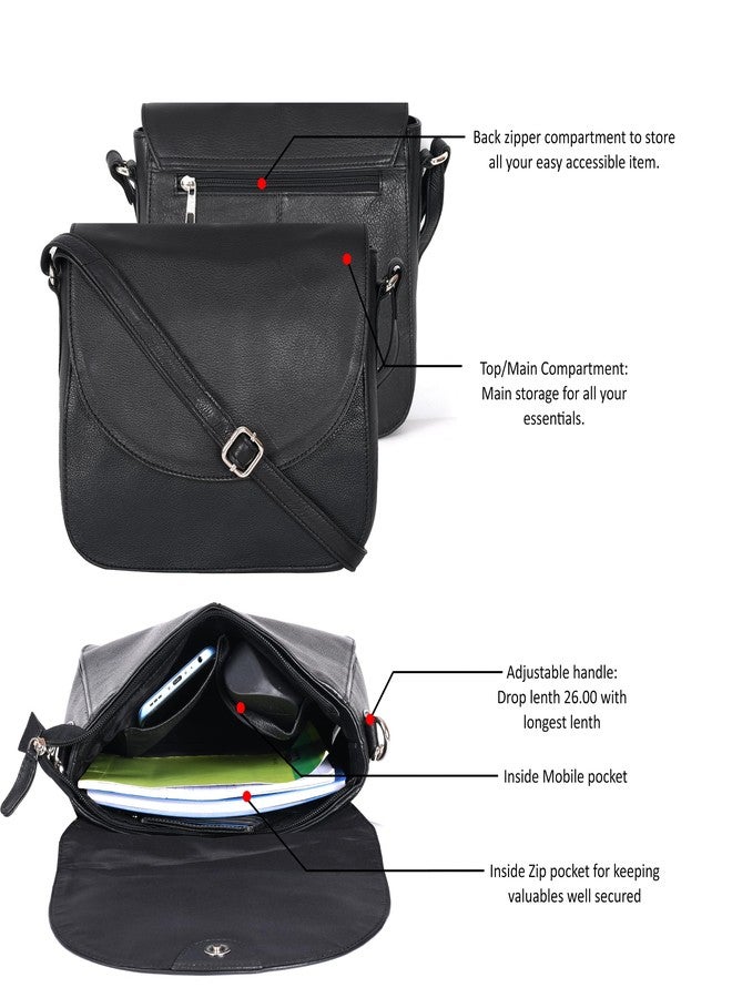 Ozora Vintage Genuine Leather Shoulder Crossbody Purse For Women with Adjustable Strap, Mobile Pocket & Inside Zipper, Black Ndm, Medium - Image 3