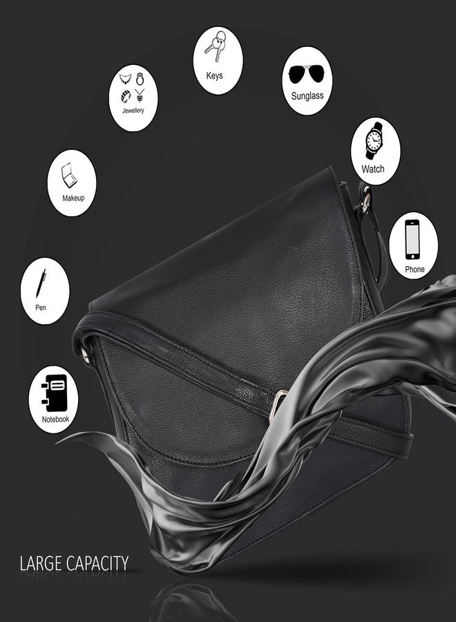 Ozora Vintage Genuine Leather Shoulder Crossbody Purse For Women with Adjustable Strap, Mobile Pocket & Inside Zipper, Black Ndm, Medium - Image 4