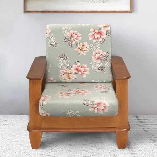 Yellow Weaves Printed Wooden Sofa Seat & Back Slip Cover, Stretchable Velvet Sofa Cover, Elastic Fit, Gaddi Cover (Pack of 2, Floral) - Image 1