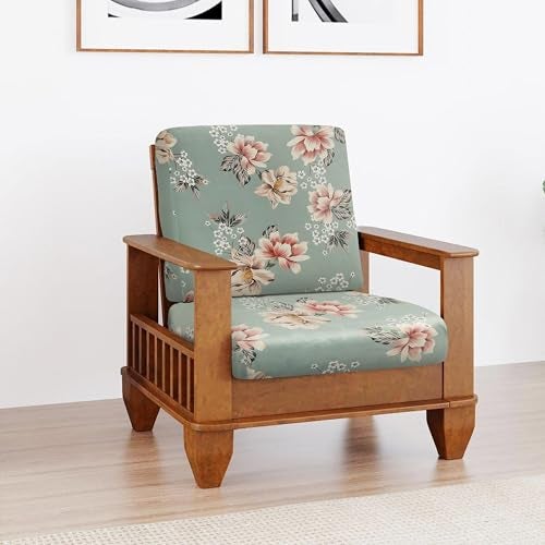 Yellow Weaves Printed Wooden Sofa Seat & Back Slip Cover, Stretchable Velvet Sofa Cover, Elastic Fit, Gaddi Cover (Pack of 2, Floral) - Image 2