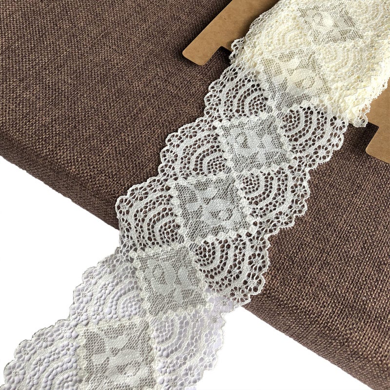 LUMKET Lace Realm 3 Inch Wide Stretch Floral Pattern Lace Ribbon Trim Lace for Headbands Garters  Crafts  5 Yard 5508 Ivory 5yd