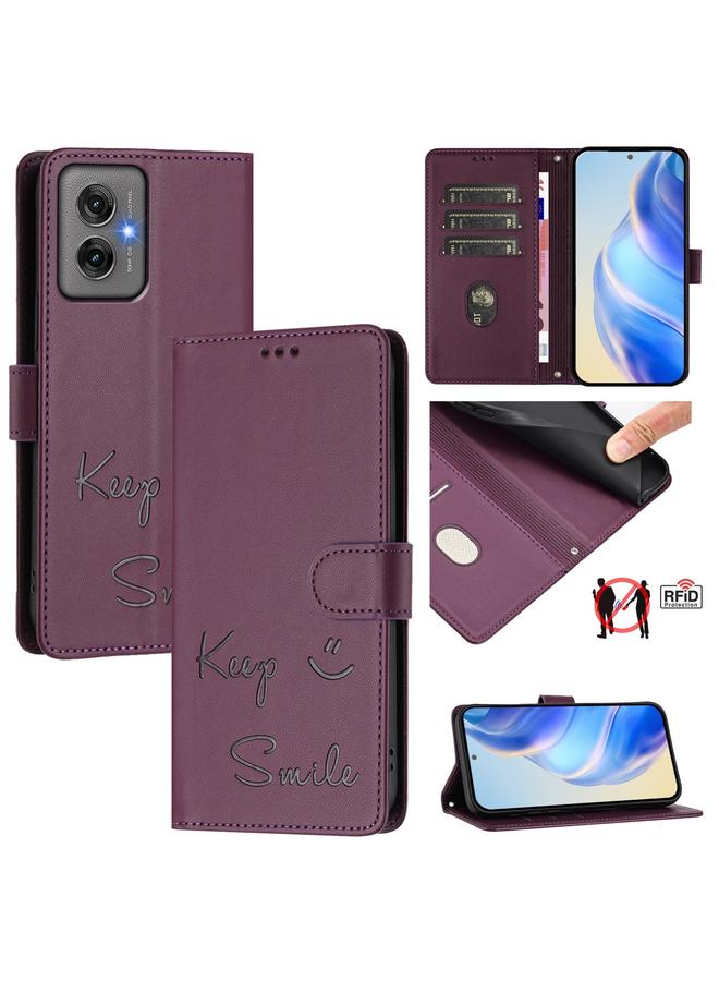 S-TOP Case For Motorola Moto G55 Smile Embossing RFID Leather Phone Case - Image 1