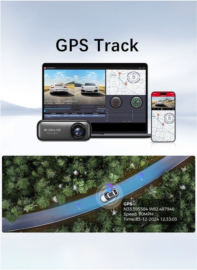 Makrystorm 4K Dash Cam For Car 3840*2160P Dual Lens Support 1080P Rear Camera,G-Sensor, Loop Recording,WIFI GPS 24H Parking Monitoring,Night Vision,With 128GB SD Card - Image 5