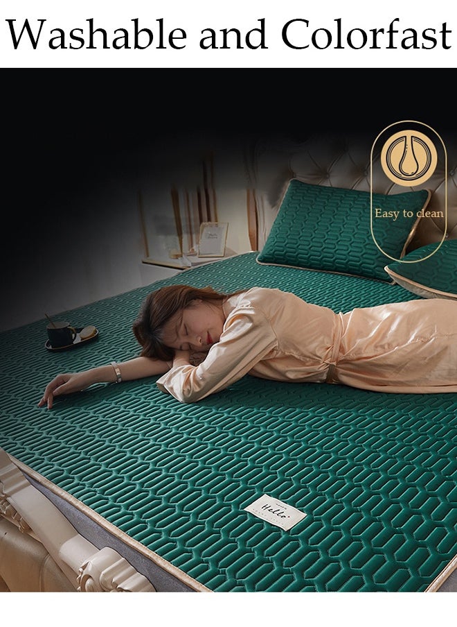 DUNISO Anti-Slip Latex Bed Cap Cool Silk Bed Cover Three-Piece Set with Pillowcases Four Seasons Universal Foldable Ice Silk Mat For Hotel Family Mattresses 200*180CM  - Image 4