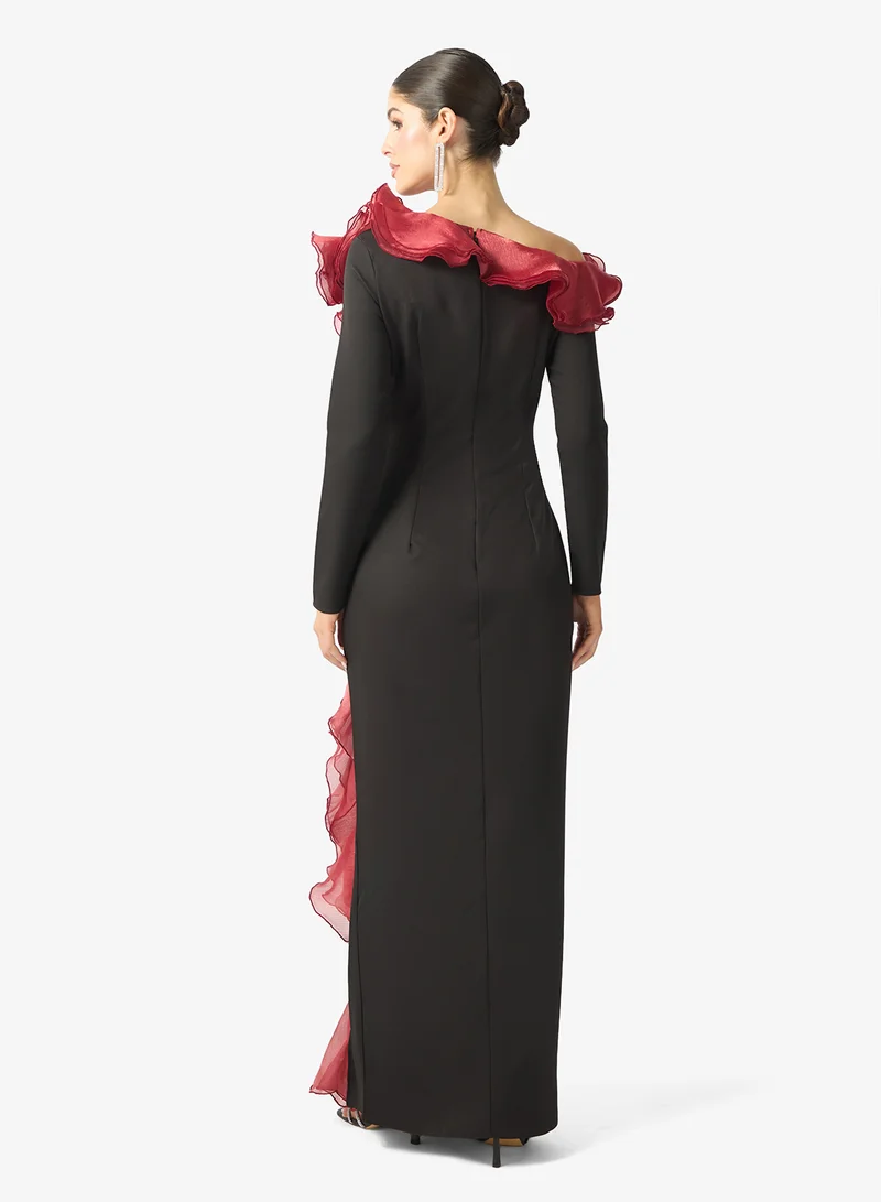 Namshi x shift dress with statement ruffles