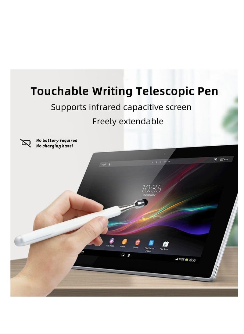 Universal Telescopic Stylus Pen for Touch Screens,Retractable Pointer Stick & Stylus with Special Flocking Tip,Extendable High Precision & Soft, Stylus Pen for Touch Screens (White)